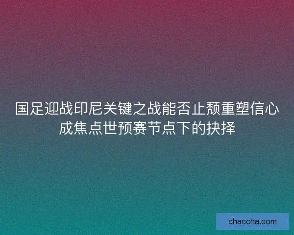 国足迎战印尼关键之战能否止颓重塑信心成焦点世预赛节点下的抉择